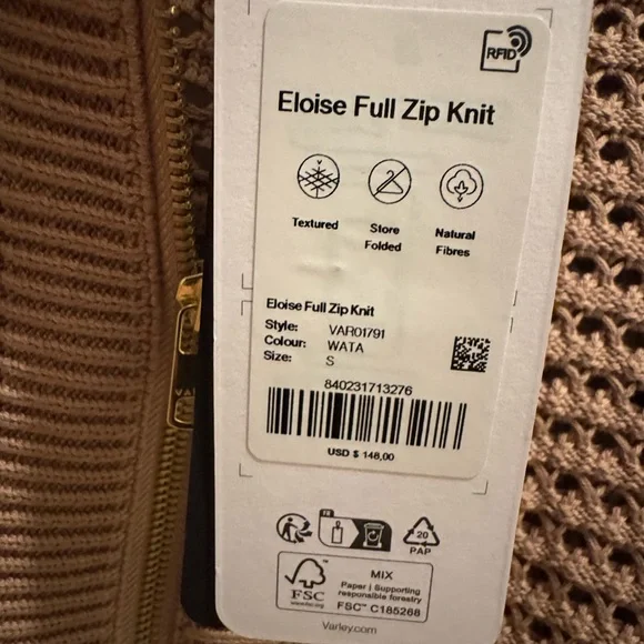 Varley Eloise Zip-through knit in warm taupe - Picture 6 of 8